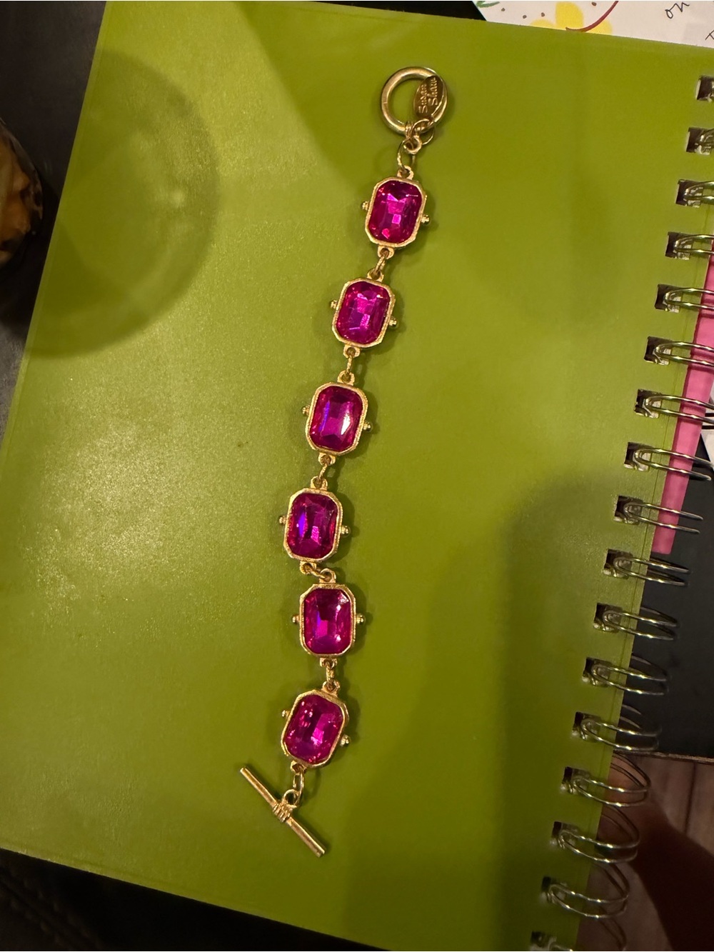 Gold Bracelet with Fuchsia Gemstones - Women Jewelry